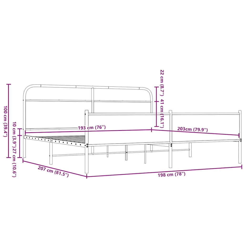 Cadru de pat metalic fără saltea, stejar maro, 193x203 cm GartenMobel Dekor