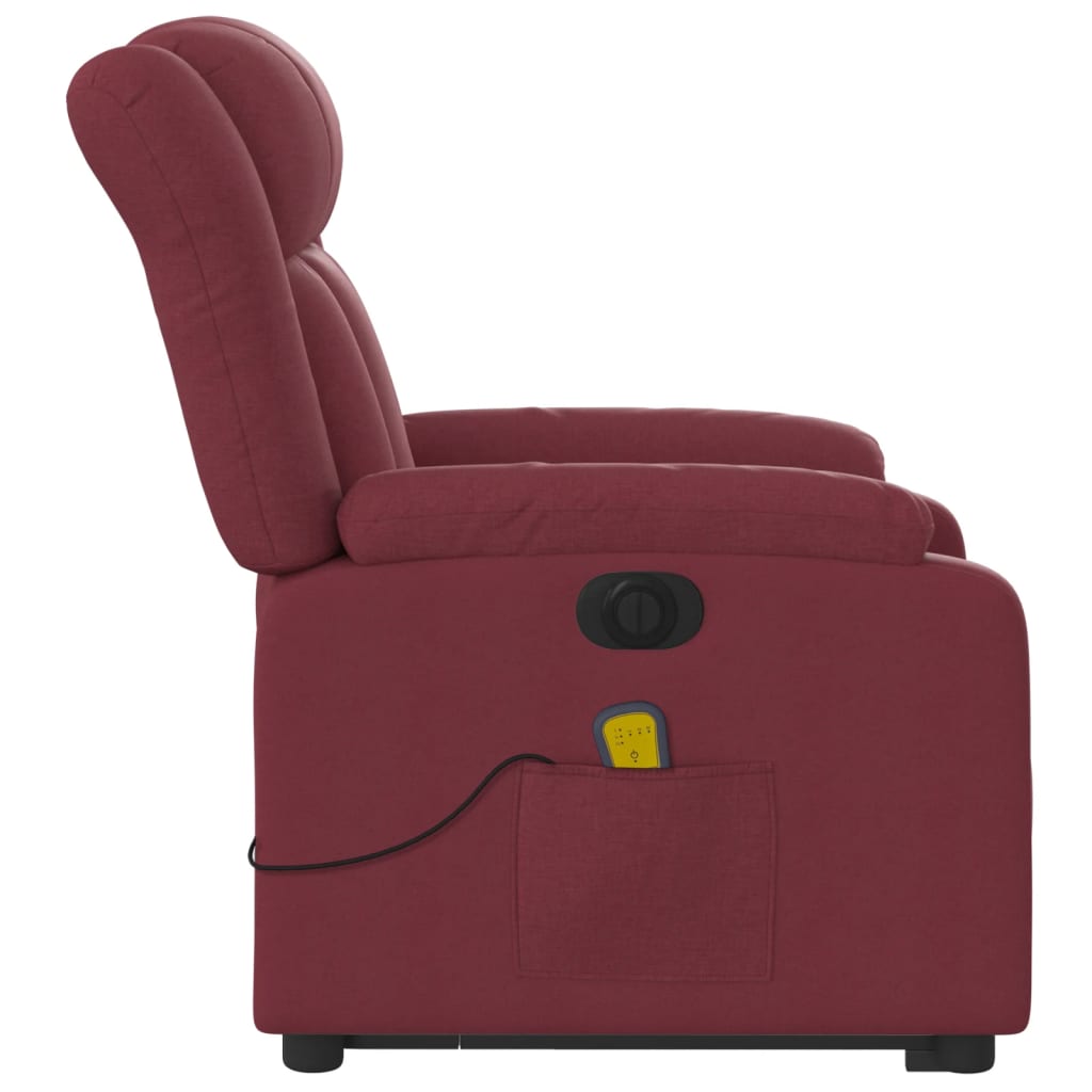 Fotoliu de masaj electric rabatabil cu ridicare roșu vin textil GartenMobel Dekor