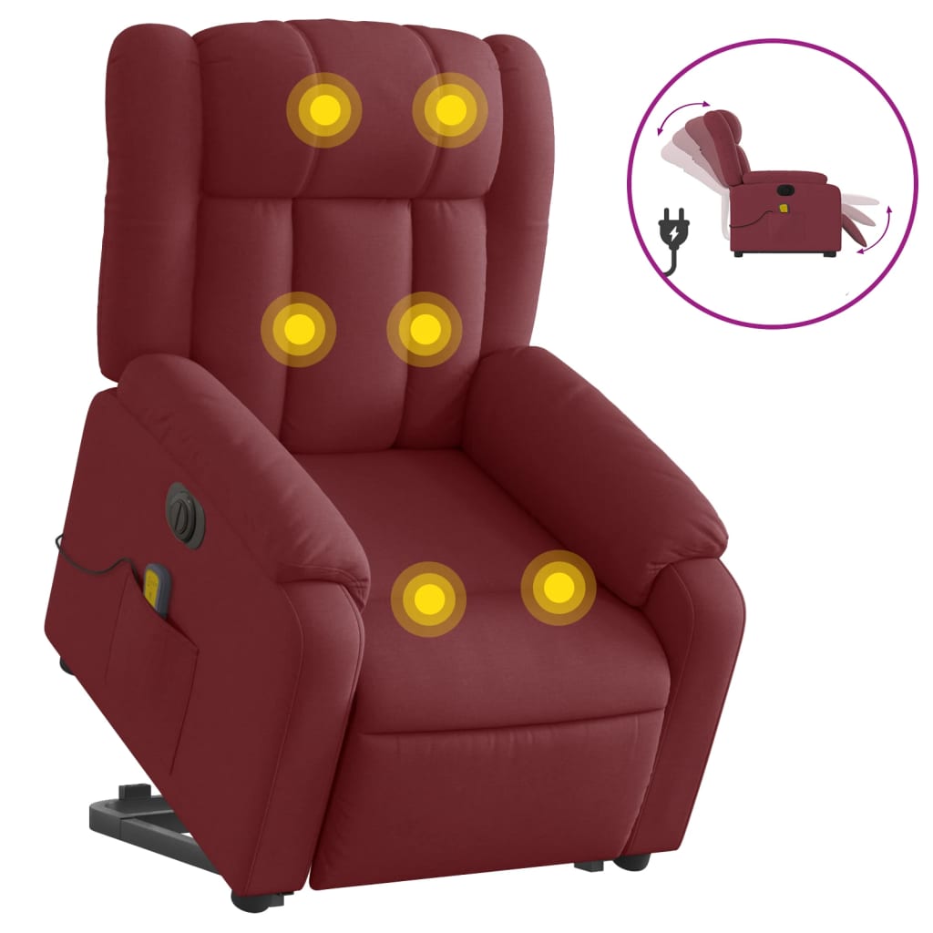 Fotoliu de masaj electric rabatabil cu ridicare roșu vin textil GartenMobel Dekor