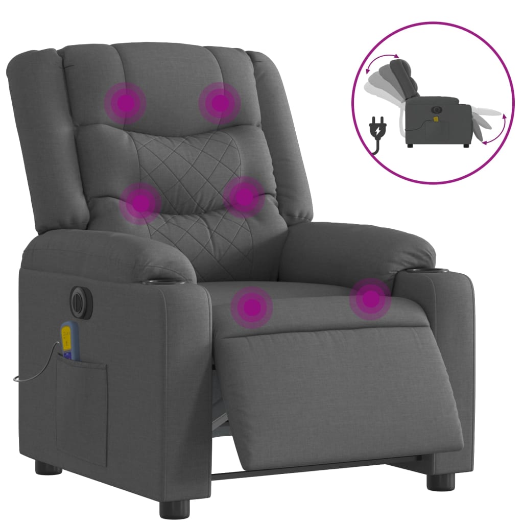 Fotoliu electric de masaj rabatabil, gri închis, textil GartenMobel Dekor