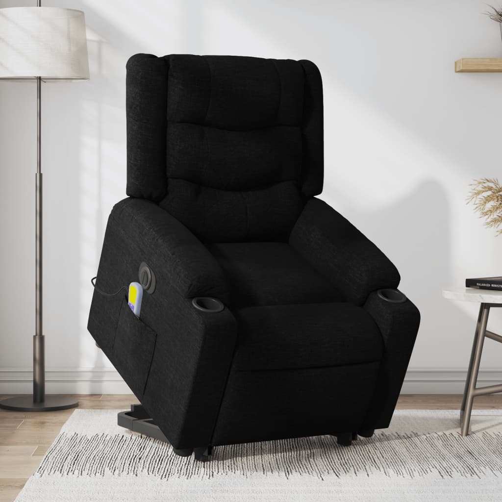 Fotoliu electric de masaj rabatabil cu ridicare, negru, textil GartenMobel Dekor
