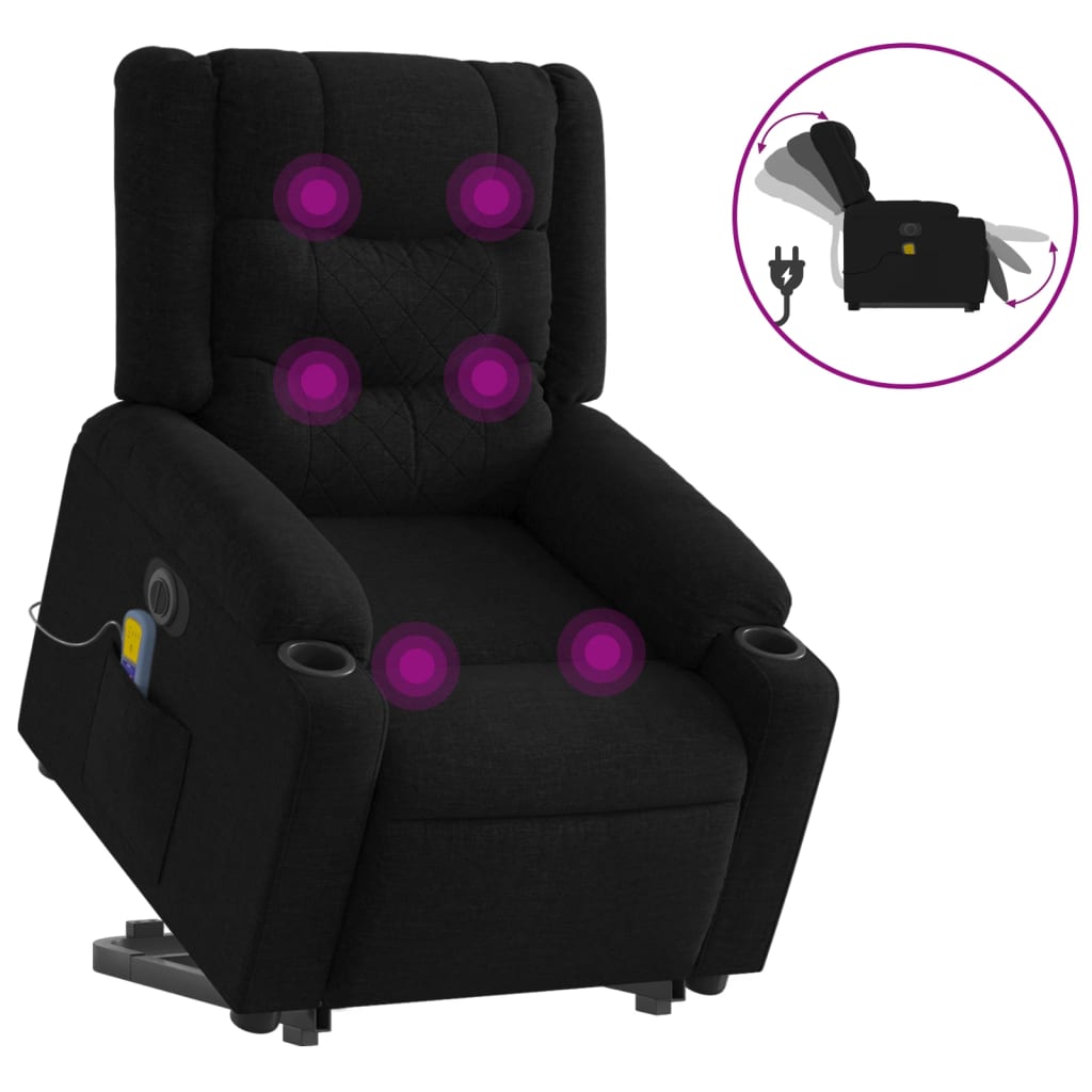 Fotoliu electric de masaj rabatabil cu ridicare, negru, textil GartenMobel Dekor