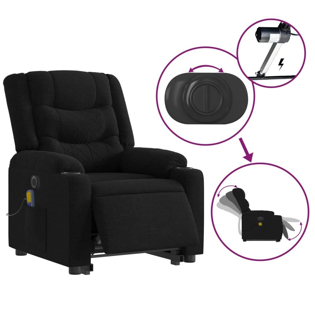 Fotoliu electric de masaj rabatabil cu ridicare, negru, textil GartenMobel Dekor