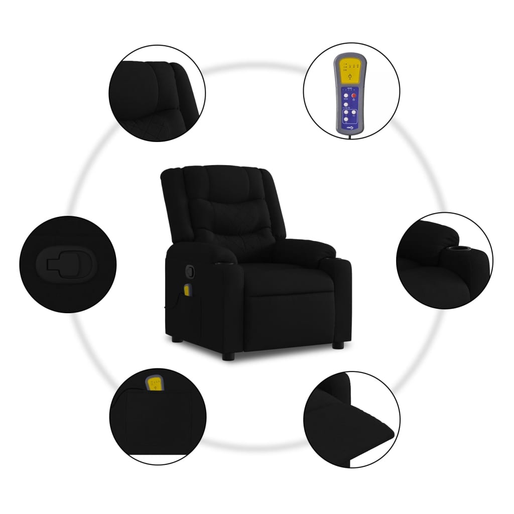 Fotoliu rabatabil de masaj, cu ridicare, negru, material textil GartenMobel Dekor