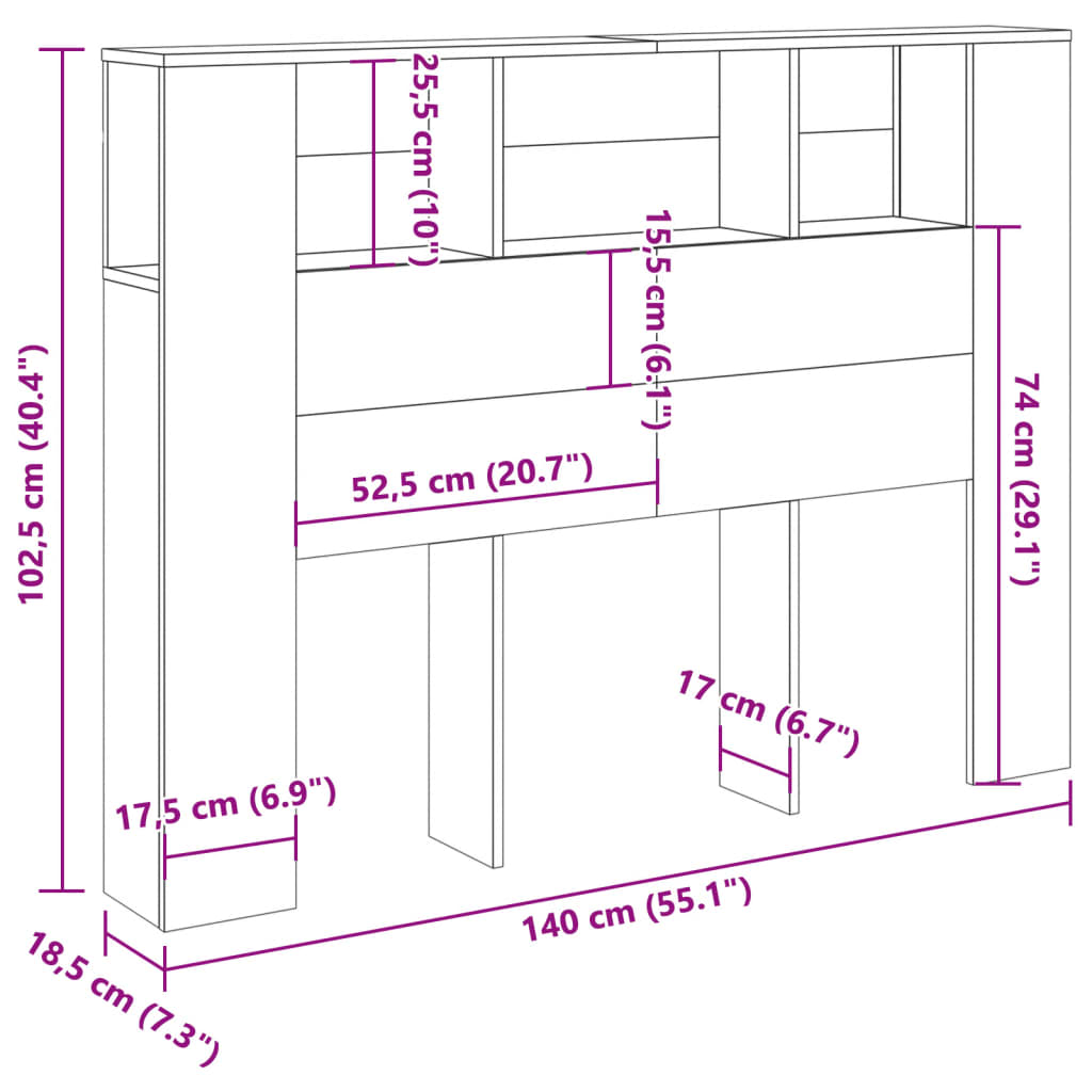 Tăblie pat dulap stejar artizanal 140x18,5x102,5 cm lemn GartenMobel Dekor