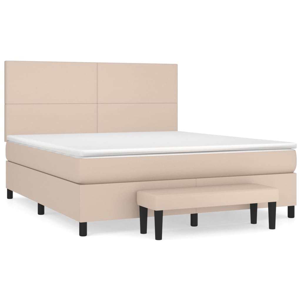 Pat box spring cu saltea, cappuccino, 180x200cm piele ecologică GartenMobel Dekor