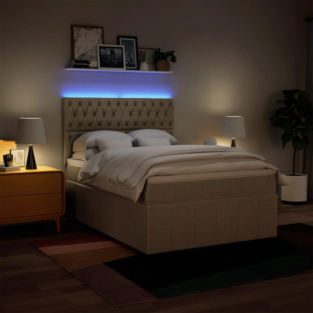 Pat box spring cu saltea, crem, 160x200 cm, material textil GartenMobel Dekor