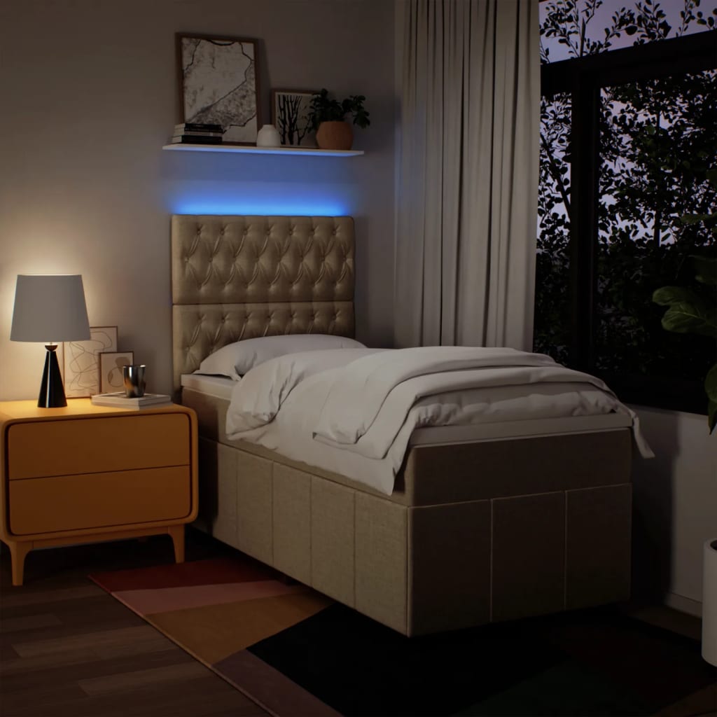 Pat box spring cu saltea, crem, 80x200 cm, textil GartenMobel Dekor