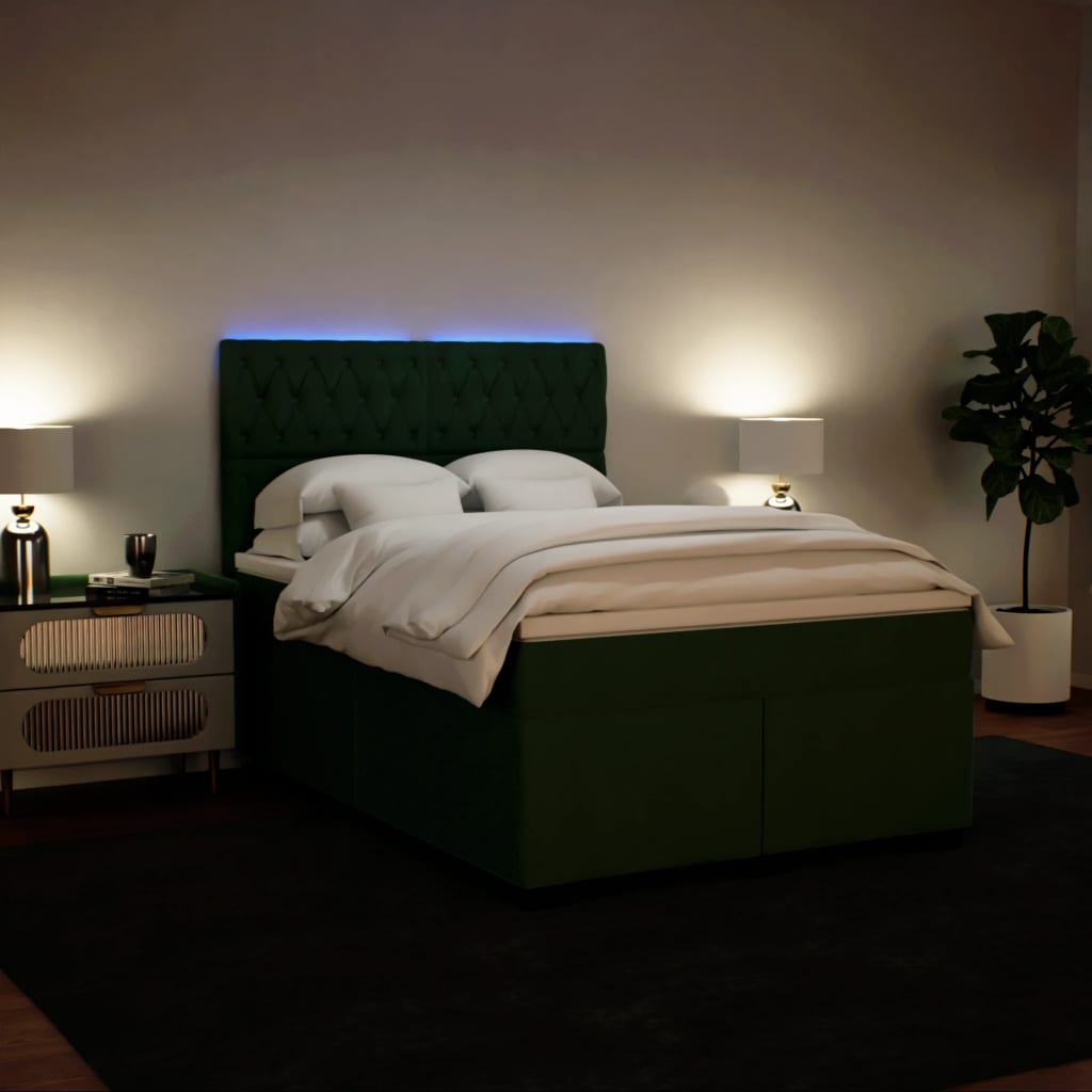 Pat box spring cu saltea, verde închis, 160x200 cm, catifea GartenMobel Dekor