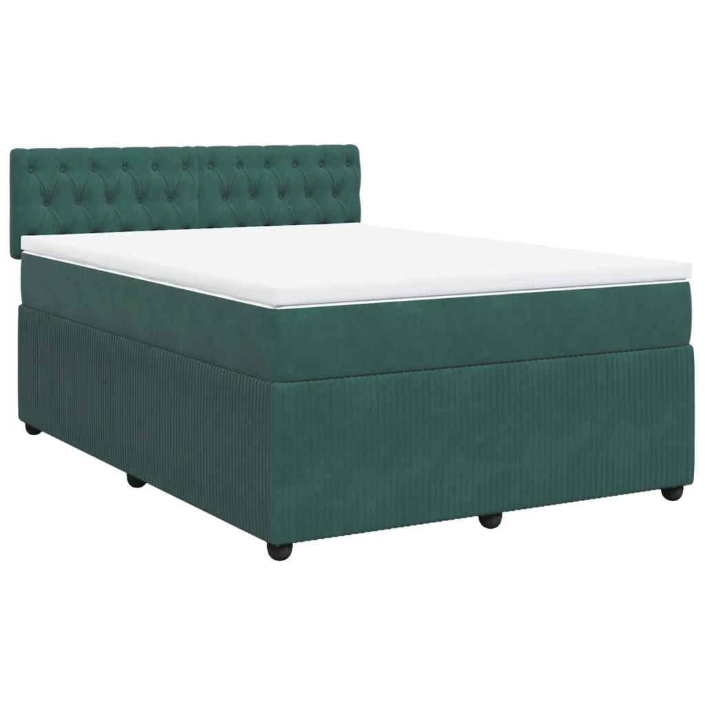 Pat box spring cu saltea, verde închis, 160x200 cm, catifea GartenMobel Dekor