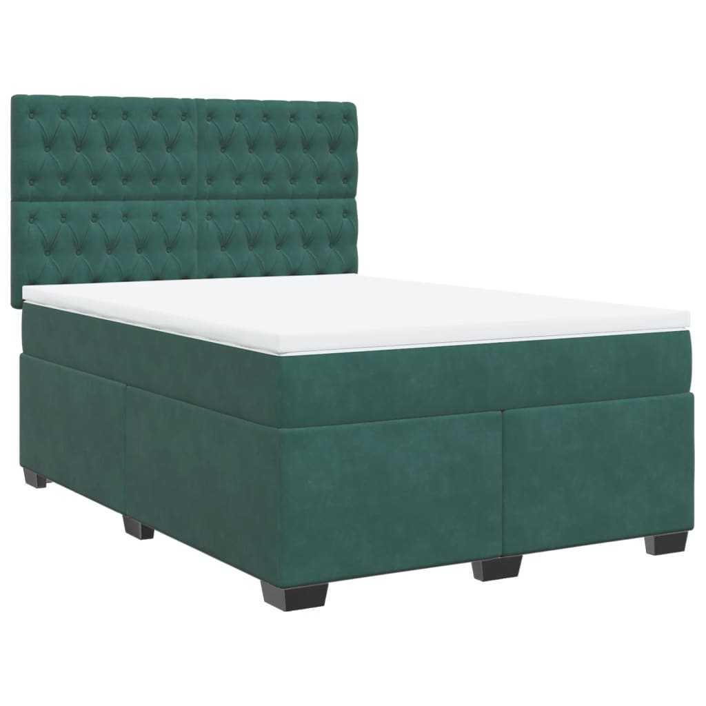 Pat box spring cu saltea, verde închis, 140x190 cm, catifea GartenMobel Dekor