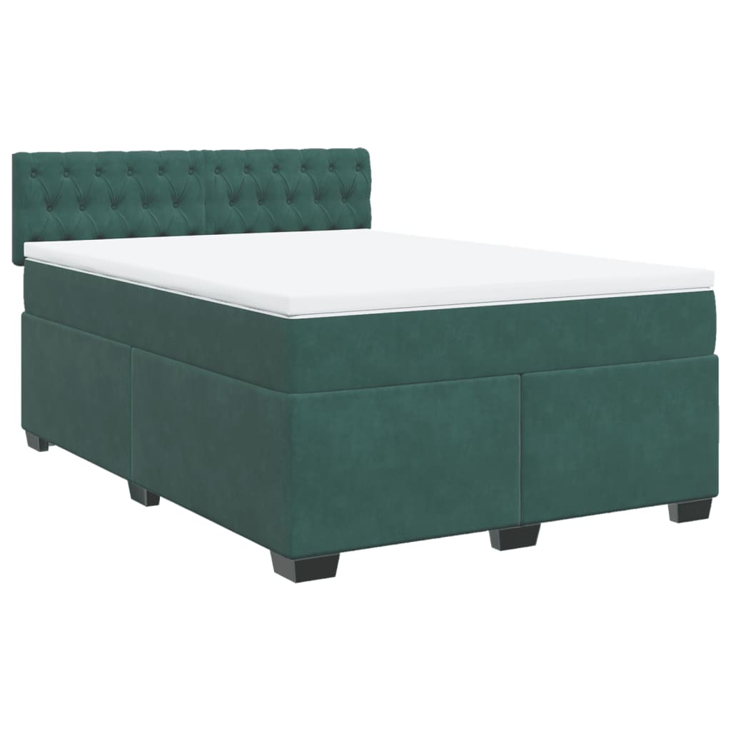 Pat box spring cu saltea, verde închis, 140x190 cm, catifea GartenMobel Dekor