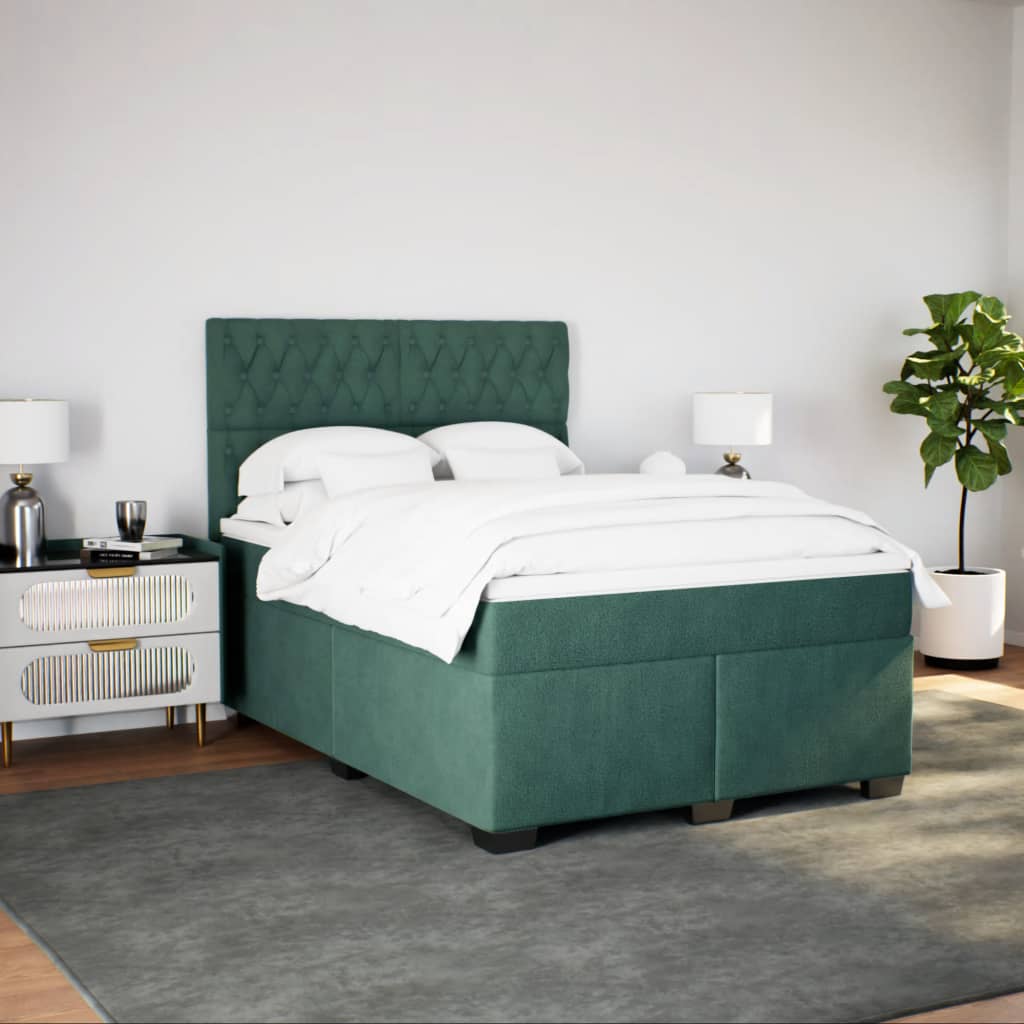 Pat box spring cu saltea, verde închis, 140x190 cm, catifea GartenMobel Dekor