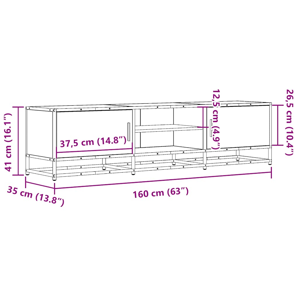 Dulap TV gri sonoma, 160x35x41 cm lemn prelucrat și metal GartenMobel Dekor