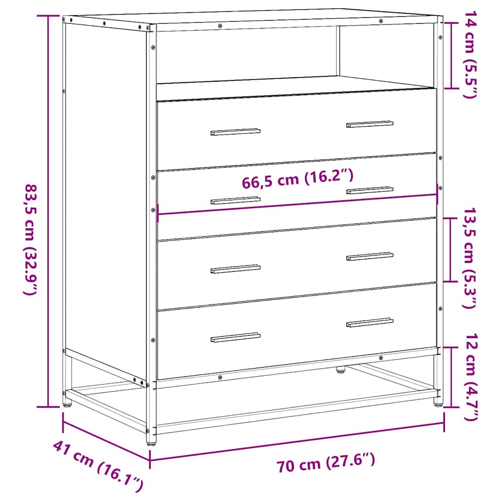 Dulap cu sertar, stejar fumuriu, 70x41x70 cm, lemn prelucrat GartenMobel Dekor