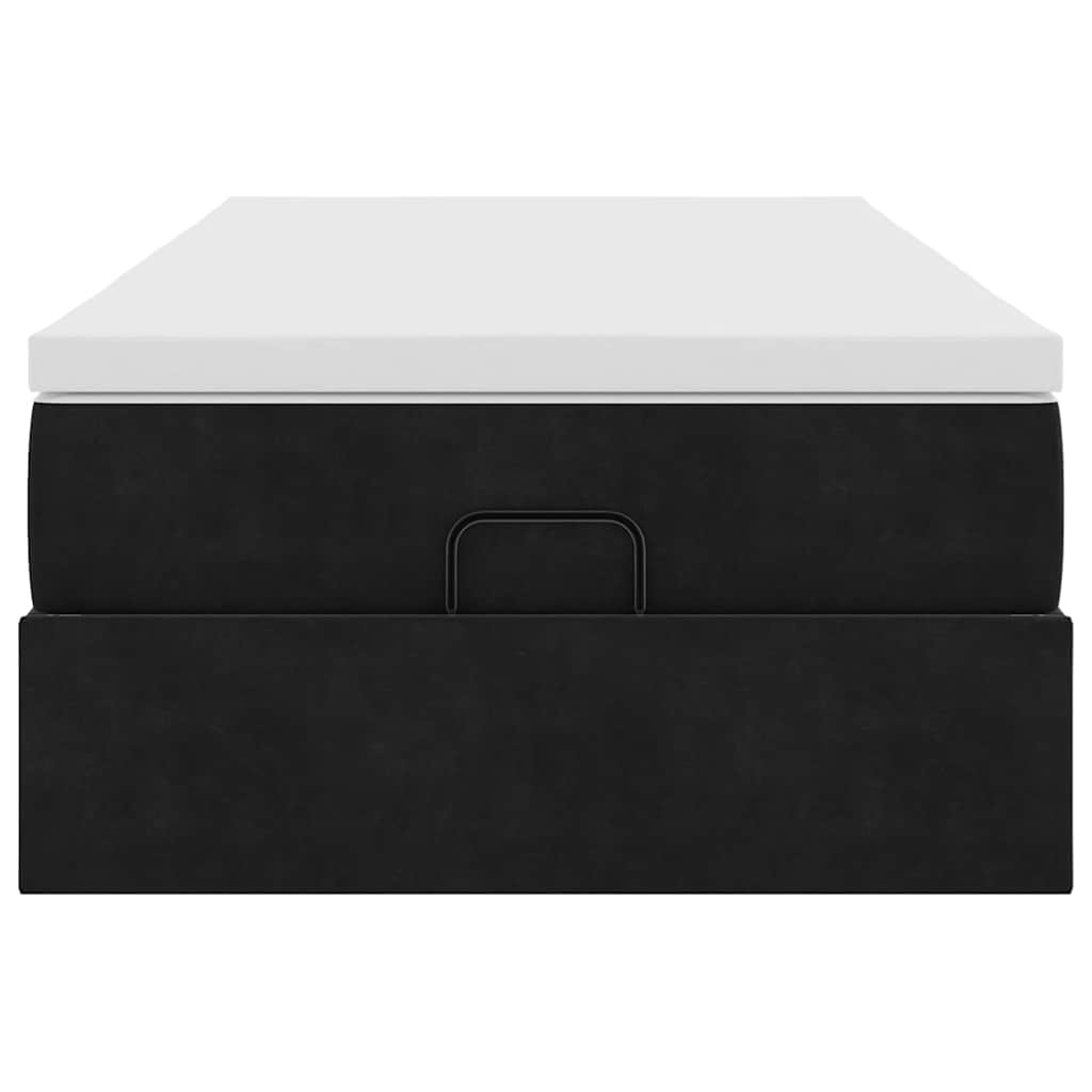 Cadru de pat otoman cu saltea, catifea neagră 100x200cm GartenMobel Dekor