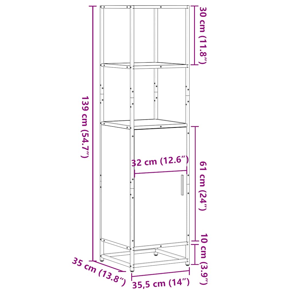 Dulapuru stejar afumat 35,5x35x139 cm lemn și metal prelucrat GartenMobel Dekor