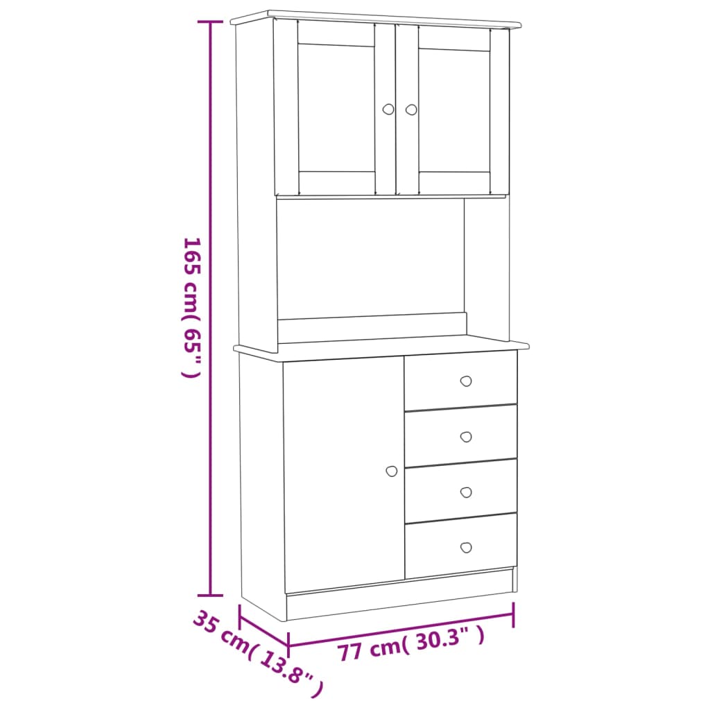 Dulap înalt ALTA, alb, 77x35x165 cm, lemn masiv de pin GartenMobel Dekor