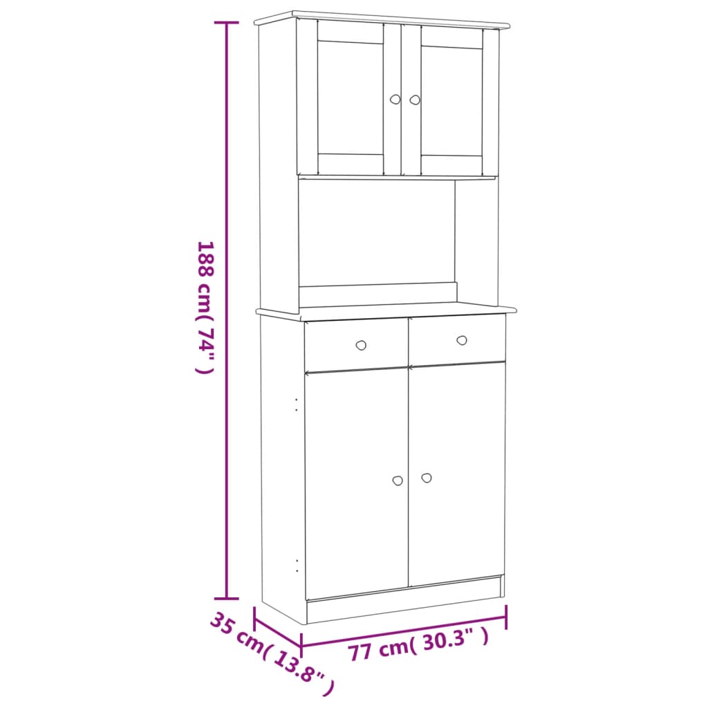 Dulap înalt ALTA, alb, 77x35x188 cm, lemn masiv de pin GartenMobel Dekor
