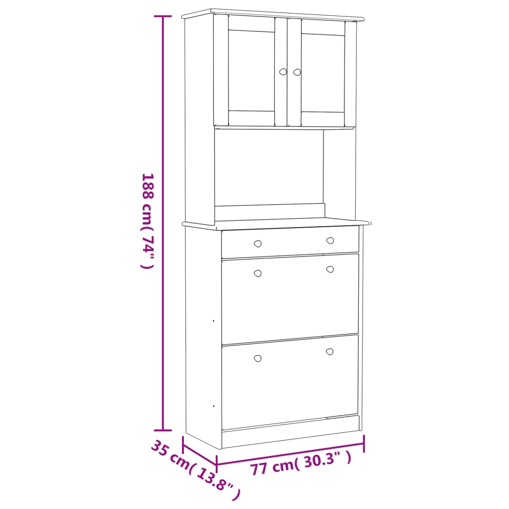 Dulap înalt ALTA, alb, 77x35x188 cm, lemn masiv de pin GartenMobel Dekor