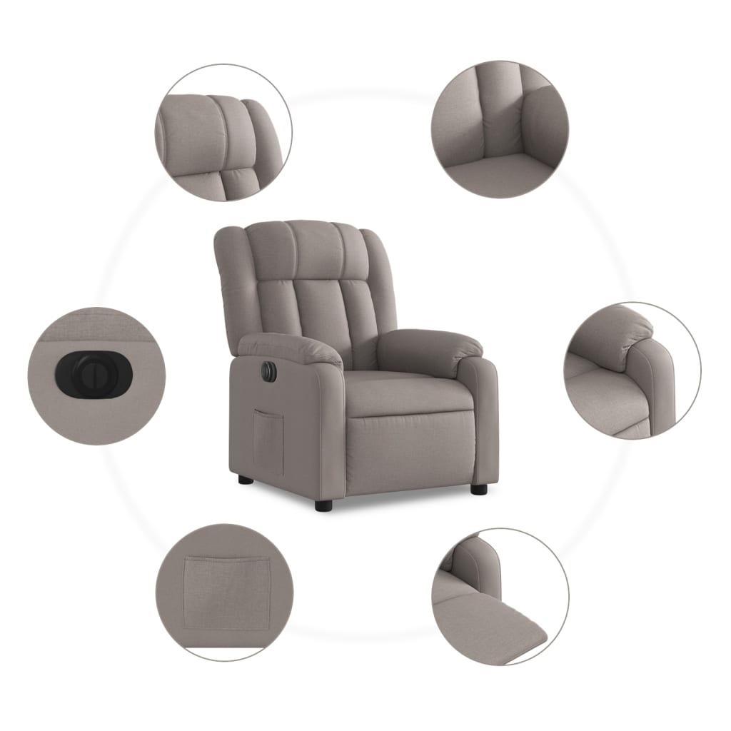 Fotoliu rabatabil electric, gri taupe, material textil GartenMobel Dekor
