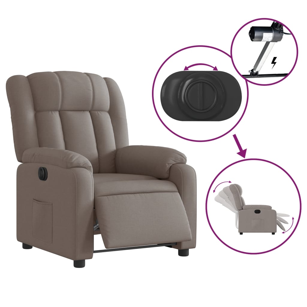 Fotoliu rabatabil electric, gri taupe, material textil GartenMobel Dekor