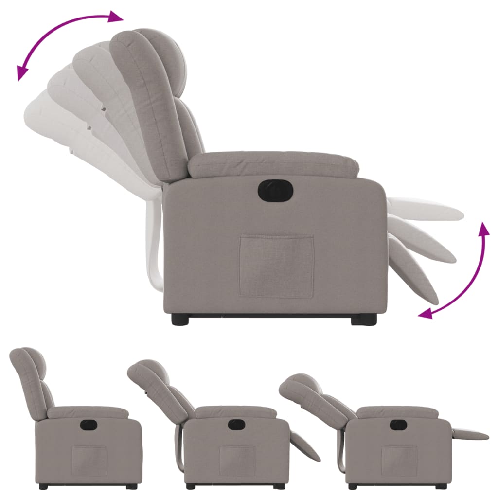 Fotoliu electric rabatabil cu ridicare, gri taupe, textil GartenMobel Dekor