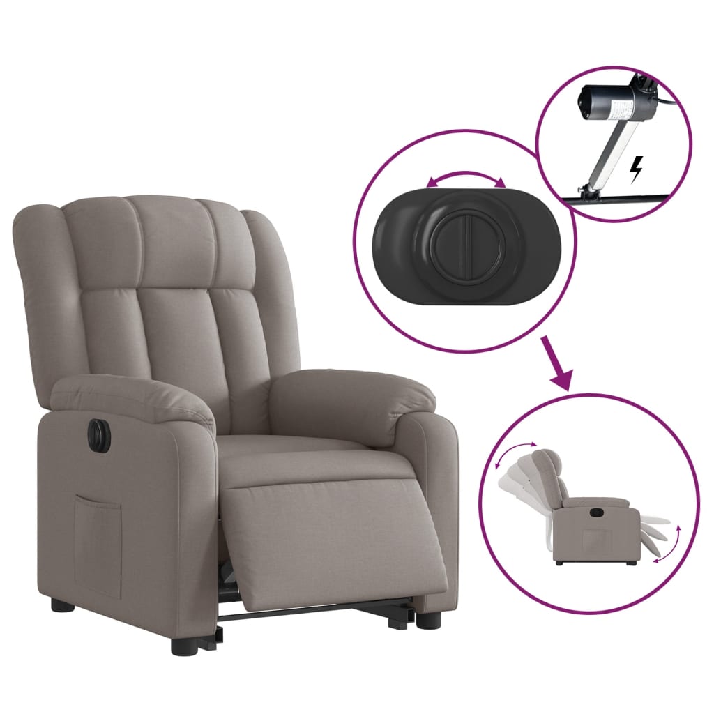 Fotoliu electric rabatabil cu ridicare, gri taupe, textil GartenMobel Dekor