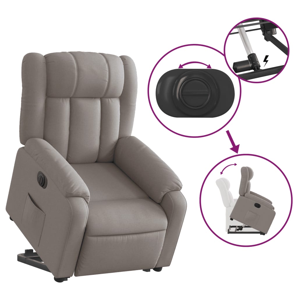 Fotoliu electric rabatabil cu ridicare, gri taupe, textil GartenMobel Dekor