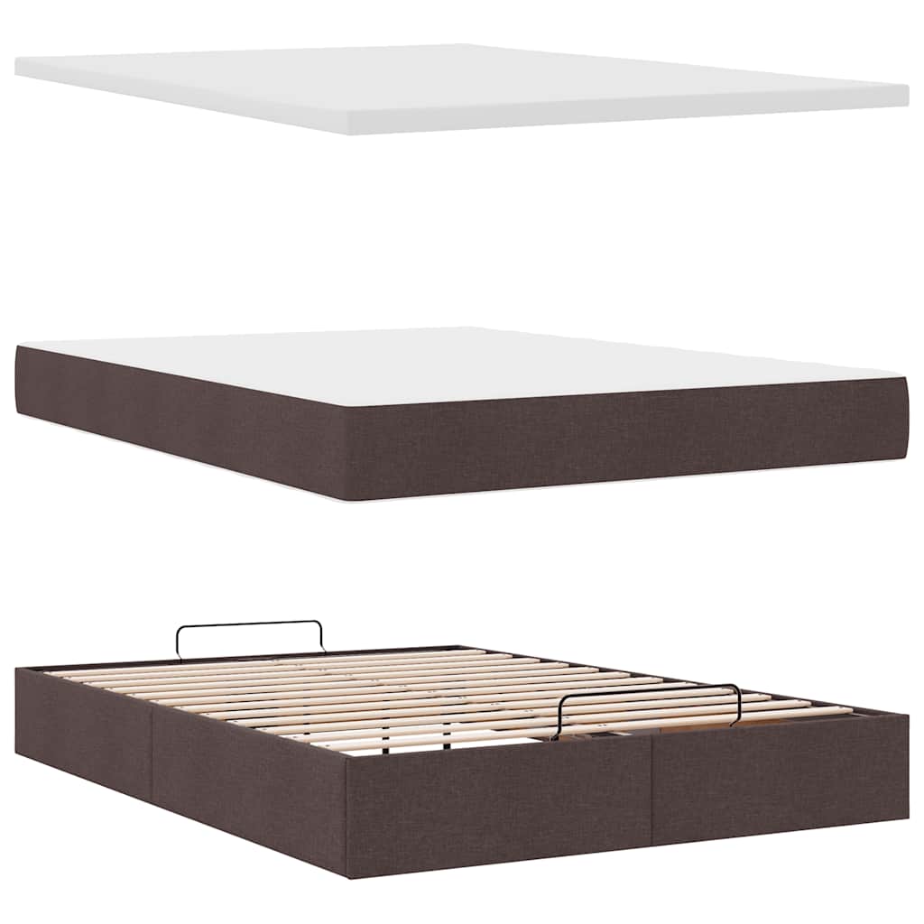 Cadru de pat otoman cu saltea țesătură maro închis 140x200 cm GartenMobel Dekor