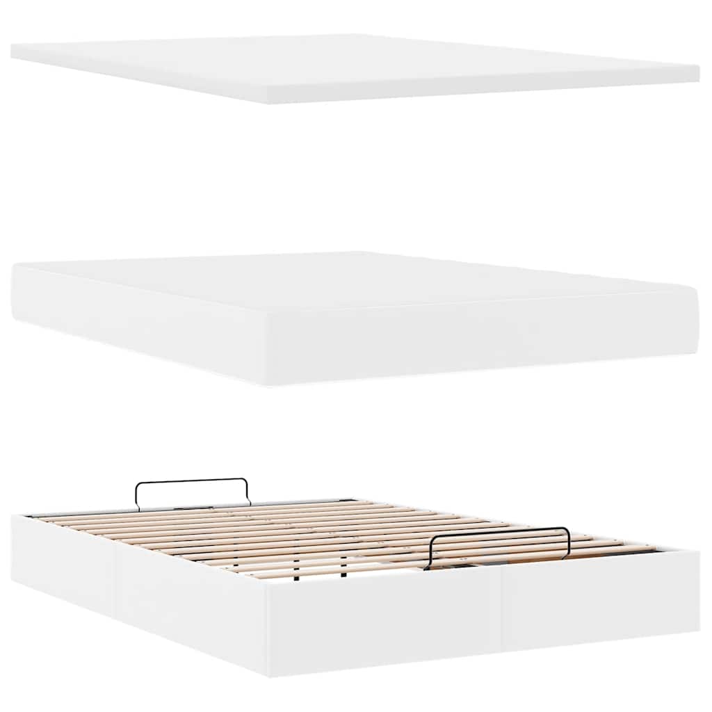 Cadru de pat otoman cu saltea alb 140x200cm piele artificială GartenMobel Dekor