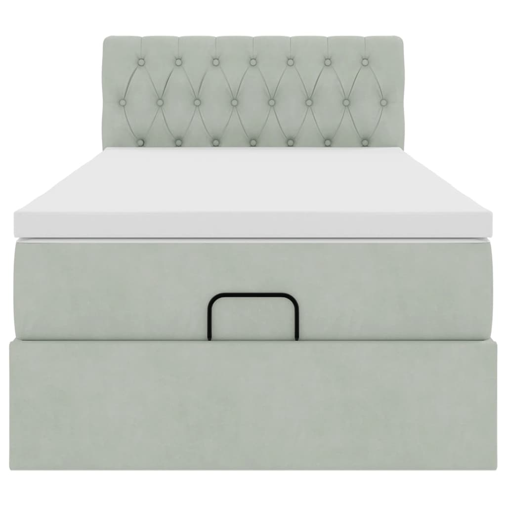 Cadru de pat otoman cu saltea Gri deschis 100x200cm catifea GartenMobel Dekor