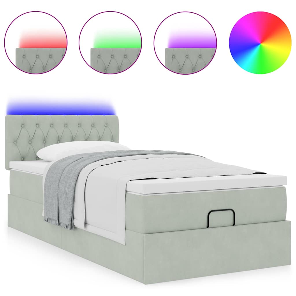 Cadru de pat otoman cu saltea Gri deschis 100x200cm catifea GartenMobel Dekor