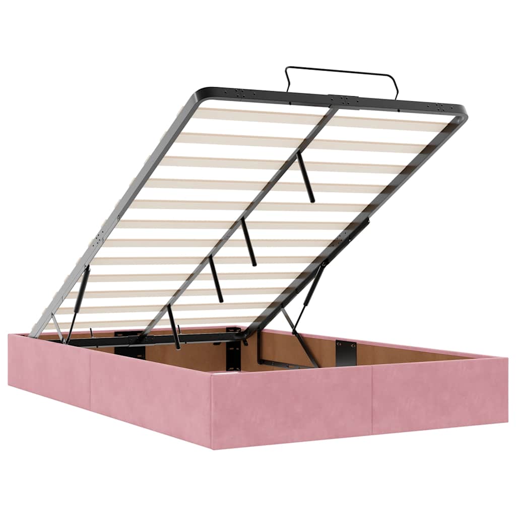 Cadru de pat otoman cu saltea, catifea roz 120x200cm GartenMobel Dekor