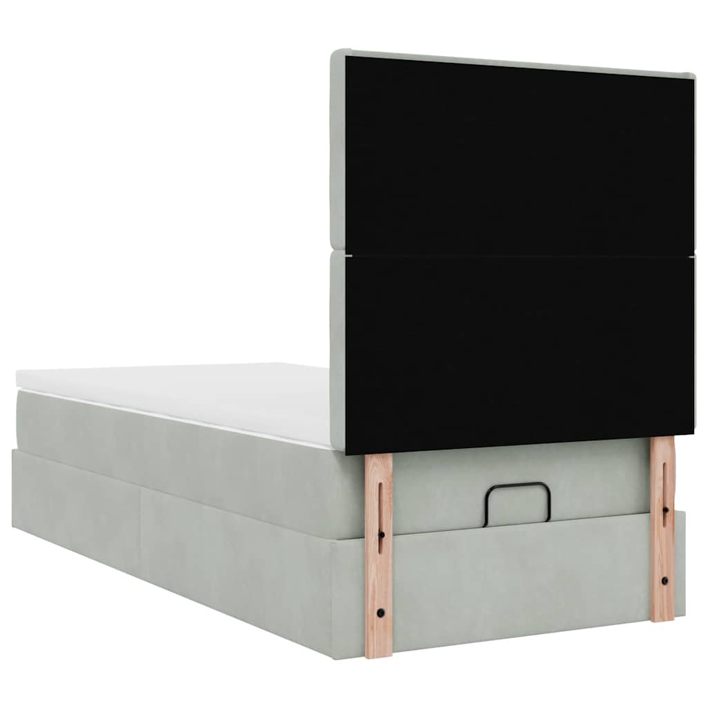 Cadru de pat otoman cu saltele Gri deschis 100x200cm catifea GartenMobel Dekor