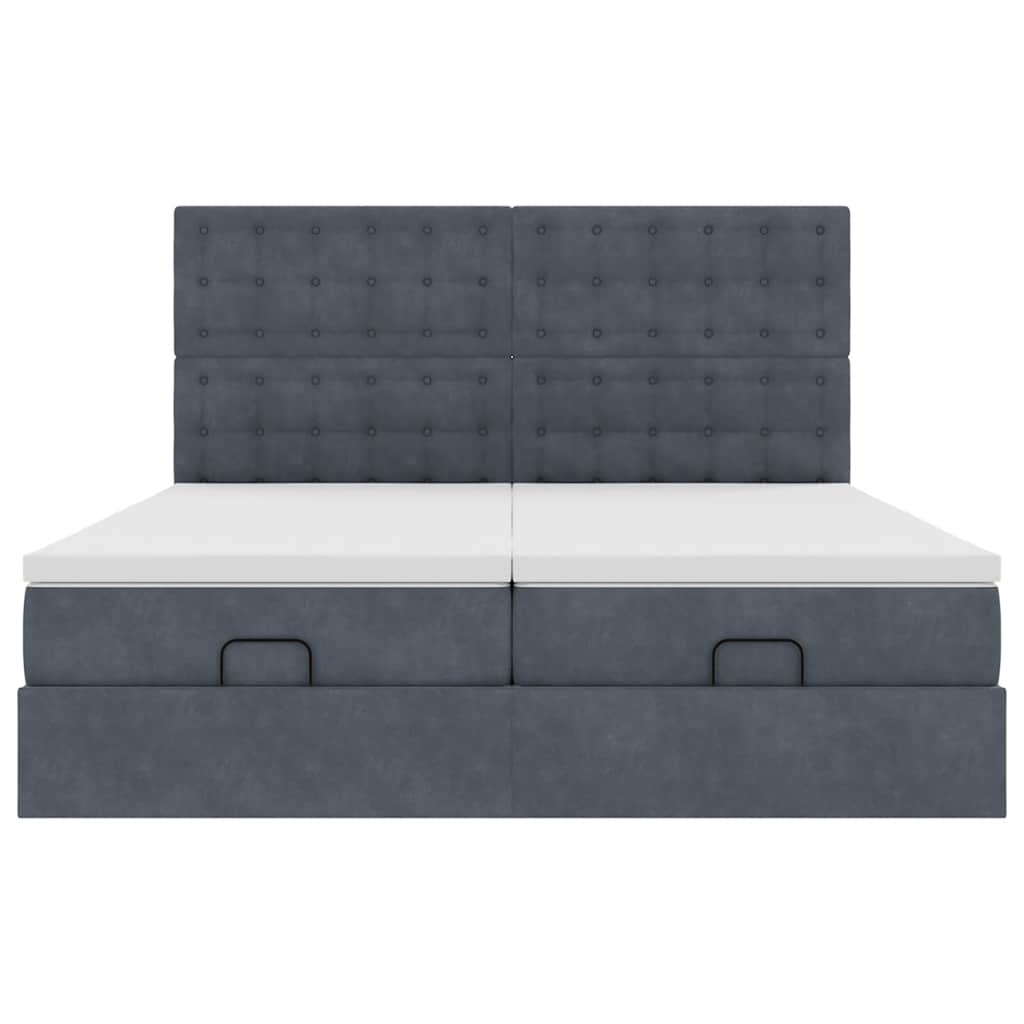 Cadru de pat otoman cu saltele Gri închis 200x200cm catifea GartenMobel Dekor