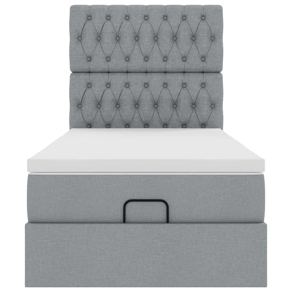 Cadru pat otoman cu saltea țesătură gri deschis 90x200cm GartenMobel Dekor
