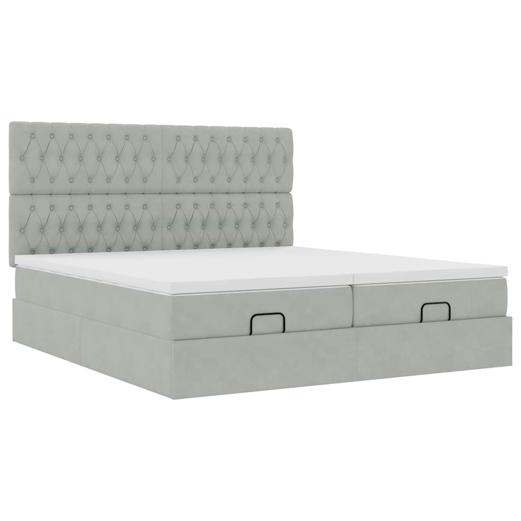 Cadru de pat otoman cu saltele Gri deschis 200x200cm catifea GartenMobel Dekor
