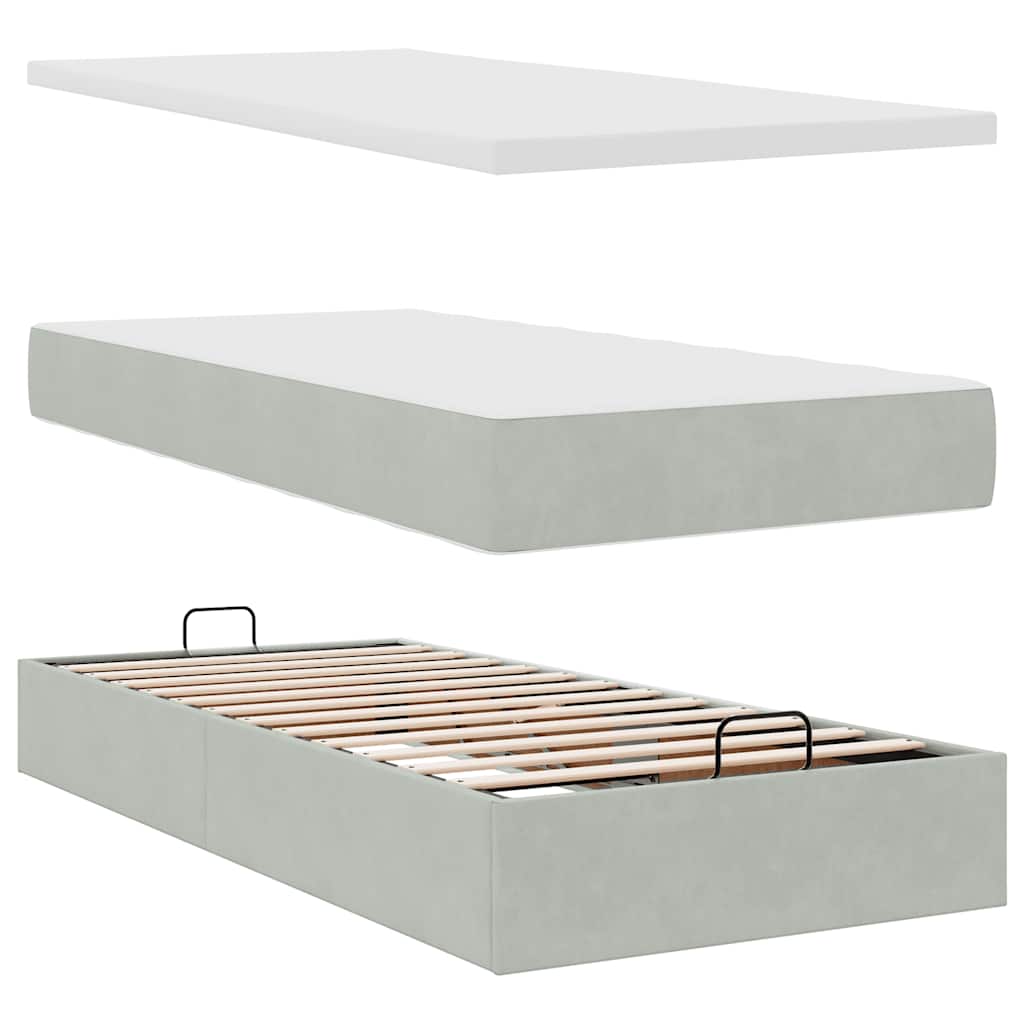Cadru de pat otoman cu saltele Gri deschis 200x200cm catifea GartenMobel Dekor