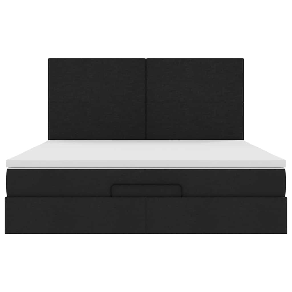 Cadru de pat otoman cu saltea țesătură neagră 160x200cm GartenMobel Dekor