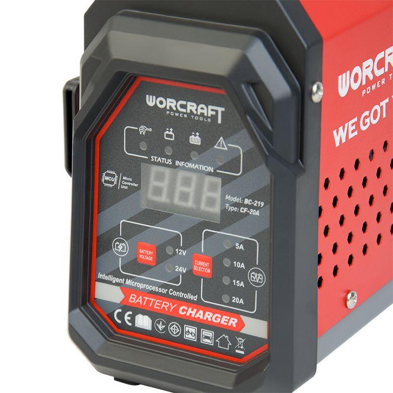 Incarcator baterie auto, 12V/5-20A, 24V/5-10A, 230 V, IP20, Worcraft GartenVIP DiyLine