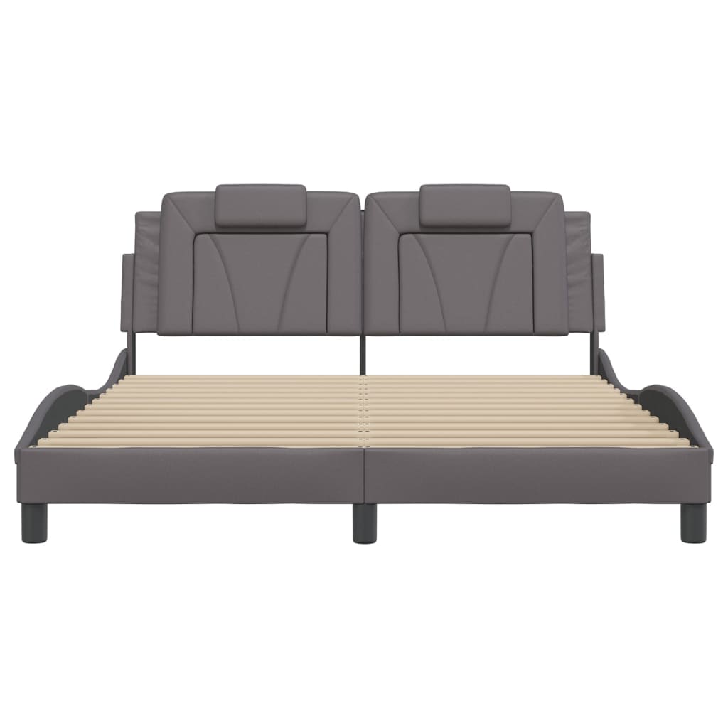 Cadru de pat cu lumini LED, gri, 160x200 cm, piele ecologică GartenMobel Dekor