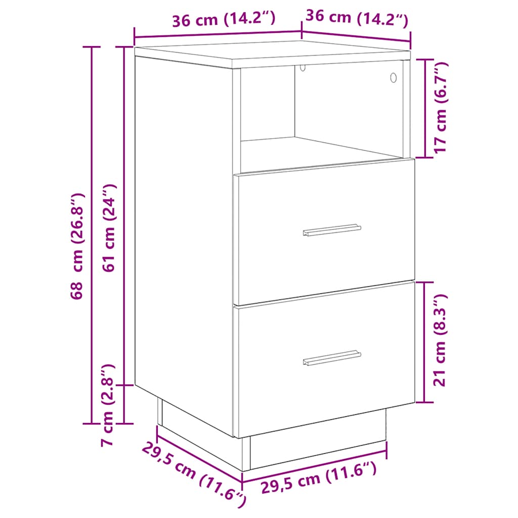 Noptiera cu 2 sertare stejar afumat 36x36x68 cm GartenMobel Dekor
