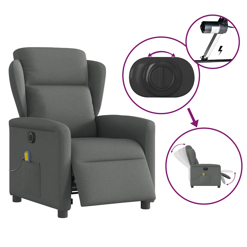 Fotoliu electric de masaj rabatabil, gri închis, textil GartenMobel Dekor