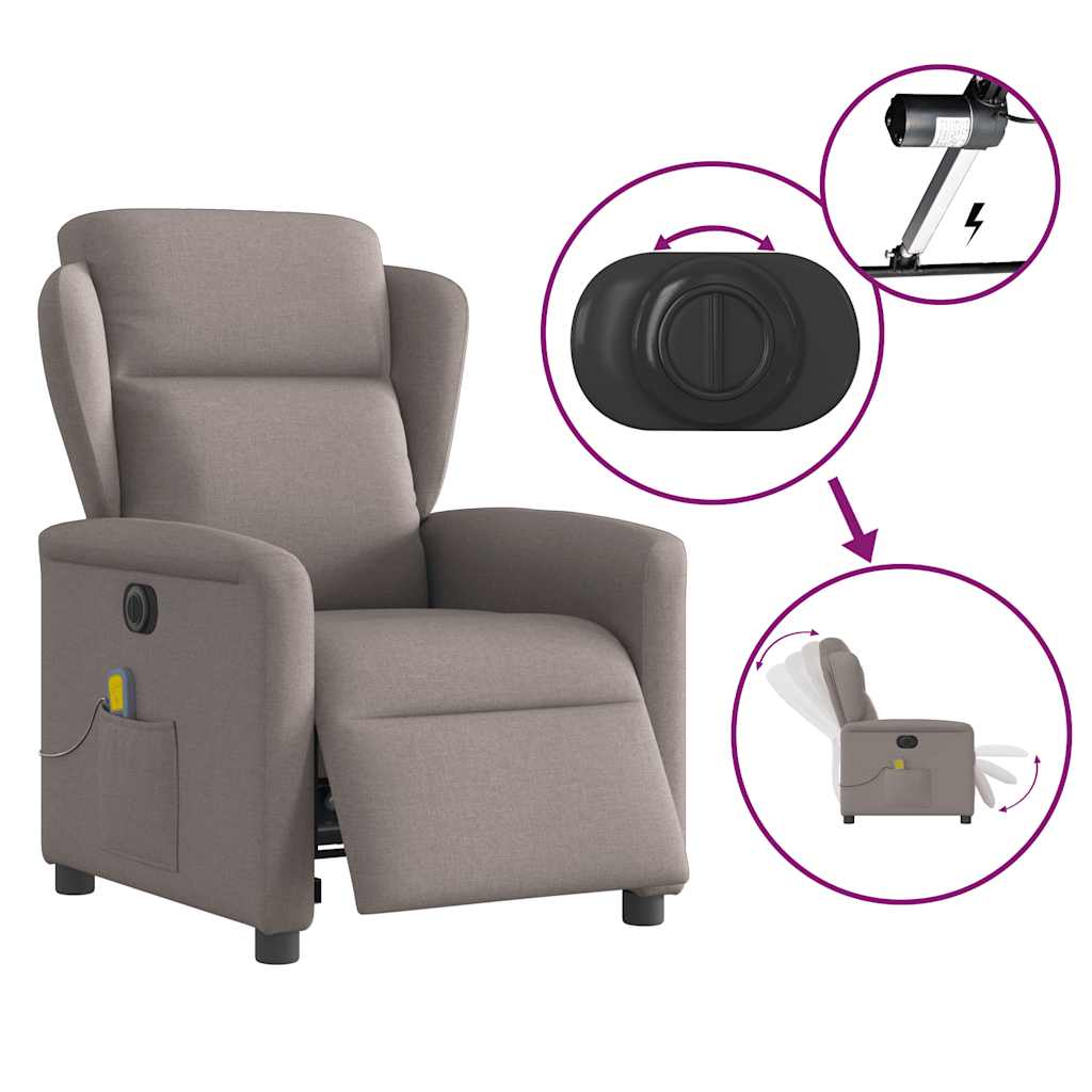 Fotoliu electric de masaj rabatabil, gri taupe, textil GartenMobel Dekor