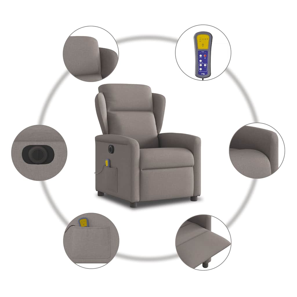 Fotoliu electric de masaj rabatabil, gri taupe, textil GartenMobel Dekor