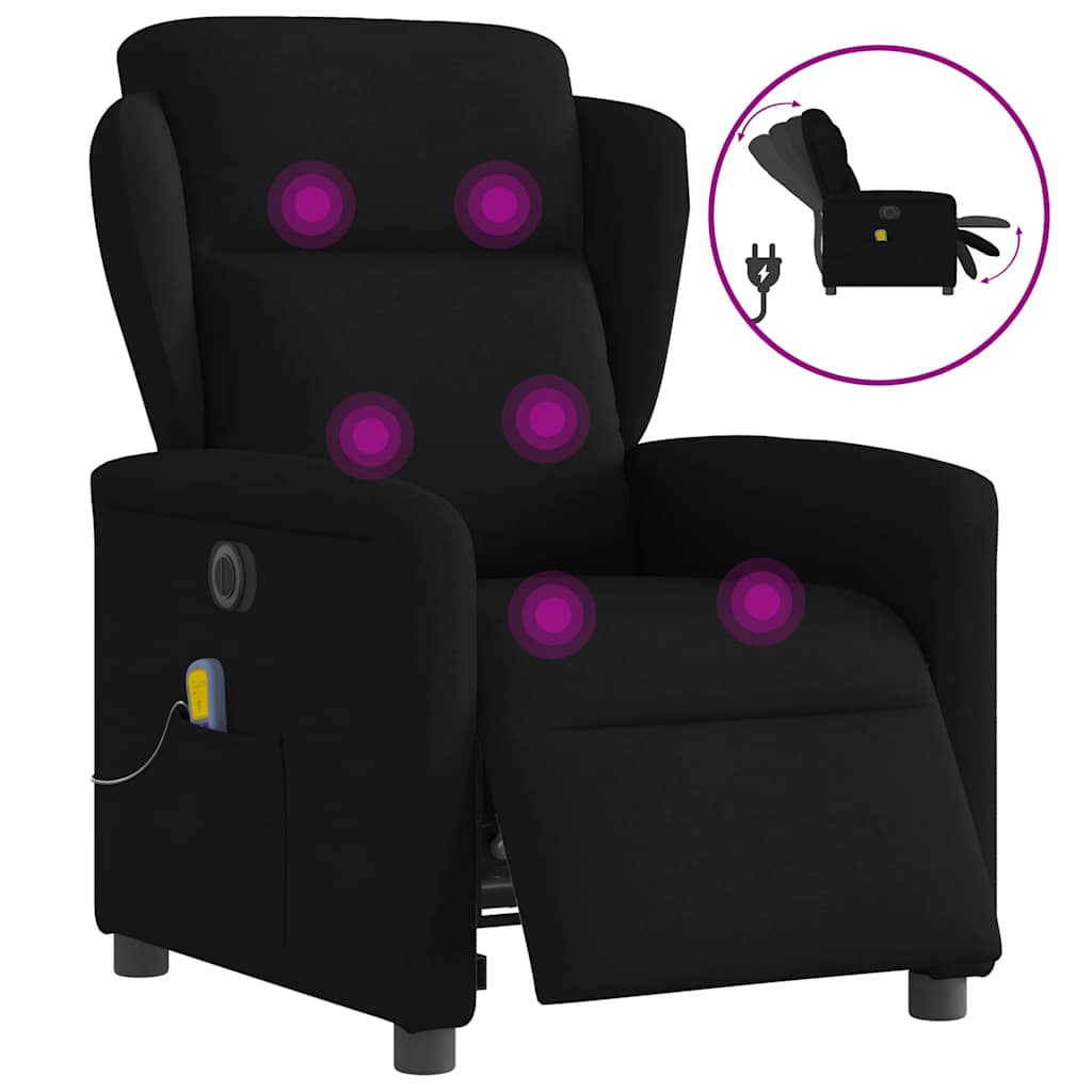 Fotoliu electric de masaj rabatabil, negru, textil GartenMobel Dekor