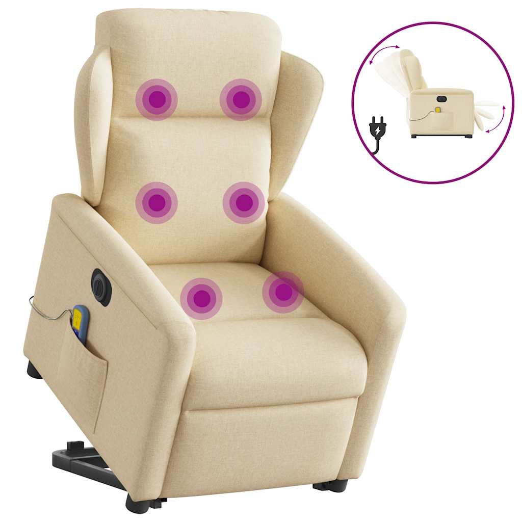 Fotoliu electric de masaj rabatabil cu ridicare, crem, textil GartenMobel Dekor