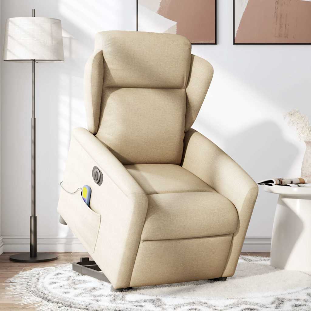 Fotoliu electric de masaj rabatabil cu ridicare, crem, textil GartenMobel Dekor