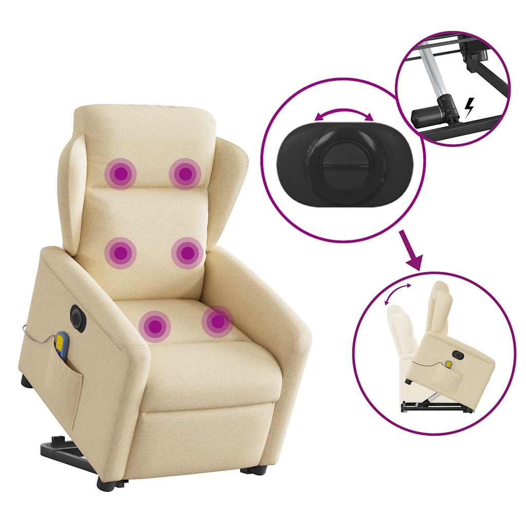 Fotoliu electric de masaj rabatabil cu ridicare, crem, textil GartenMobel Dekor
